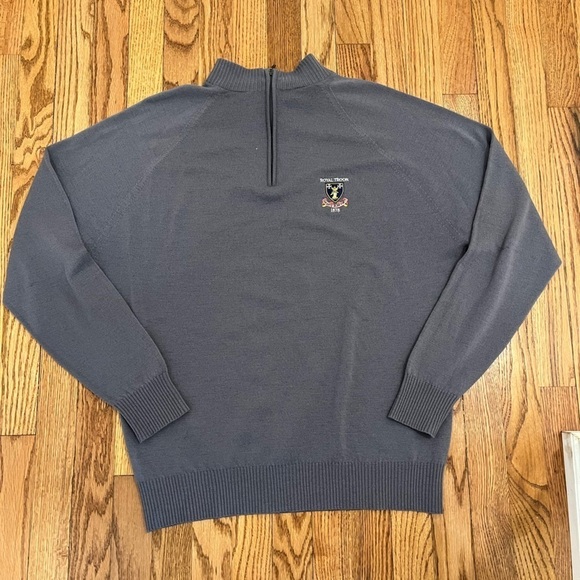 Mens Merino Wool Sweater Size L Gray Pullover Quarter Zip Mock Neck - Picture 1 of 8